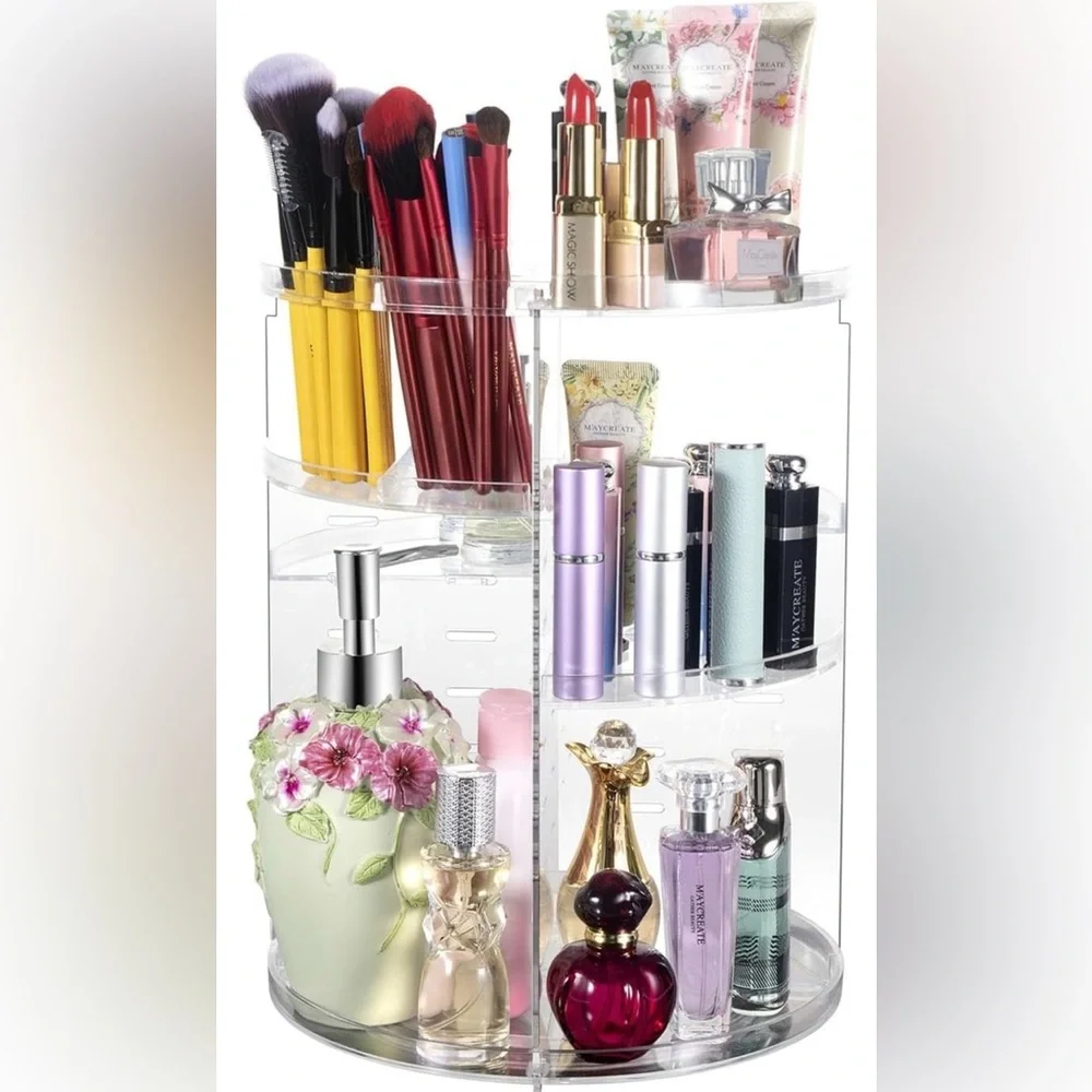 Othr Clear Acrylic 360° Rotating Makeup Organizer with Multi-Tier Compartments